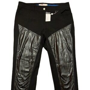 Centre Ville Paris NWT Faux Leather Panel Skinny Bat Pants Ankle Zippers SZ 12